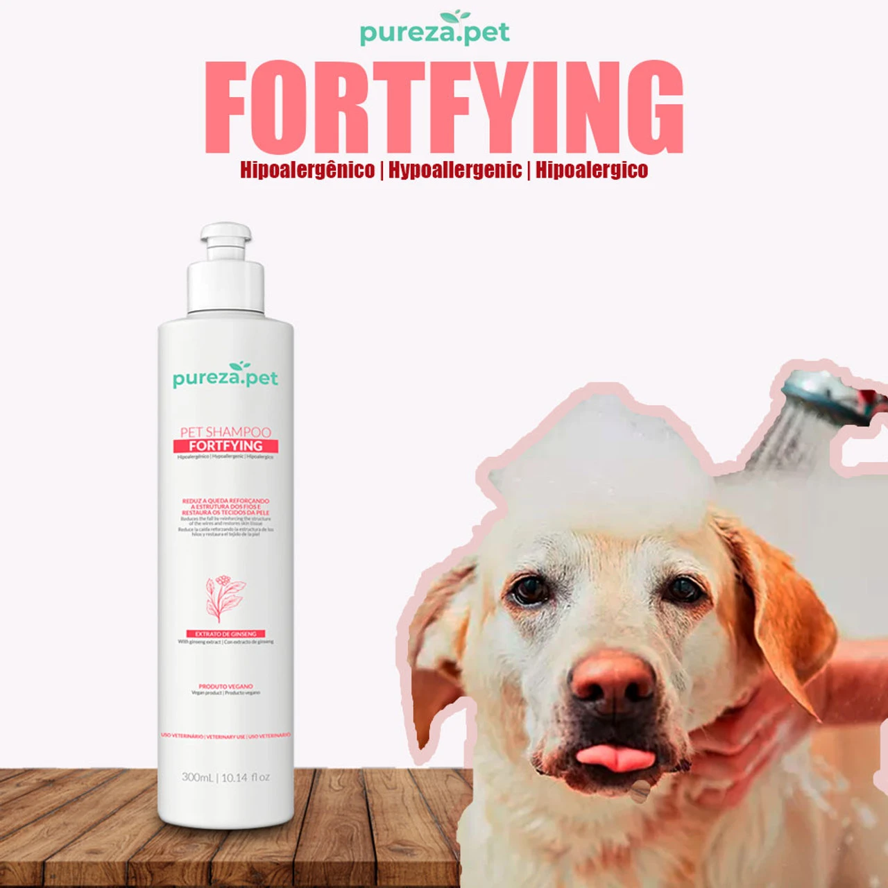 Pureza Pet Shampoo Fortfying Professional Ginseng Extract Reduces Hair Loss And Restores Hair 300ml/10.14 Fl.oz - Image 2