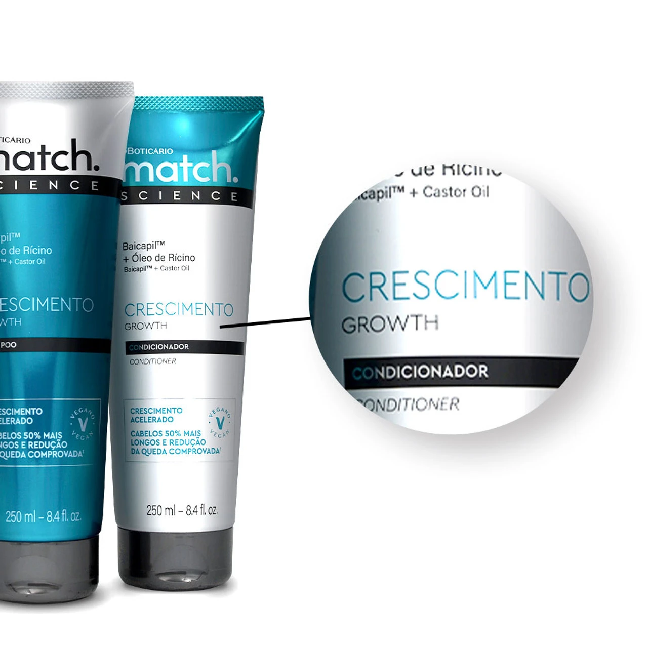 Kit O Boticario Match Growth Tonic Shampoo Conditioner Crescimento 2x250ml/2x8.4 Fl.oz - Image 4