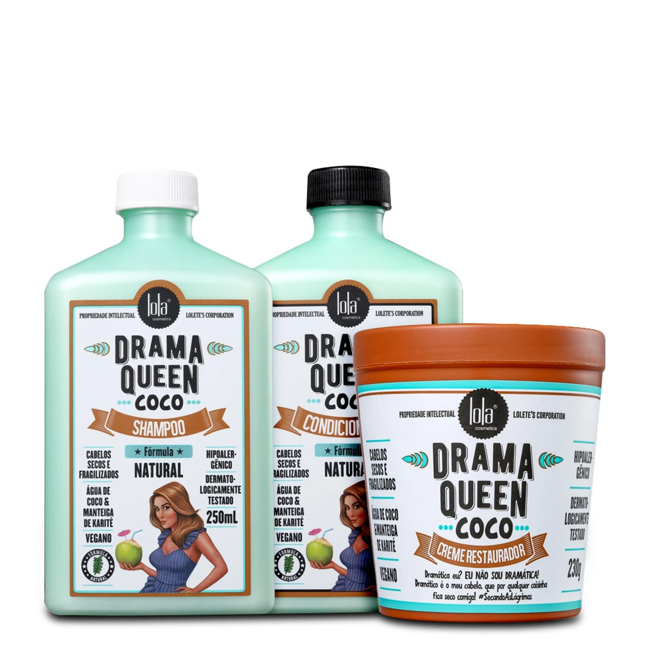 Lola Cosmects Drama Queen Kit 2x250ml/2x8.45 Fl.oz Shampoo Conditioner And Repair Cream 230g/7.77 Oz