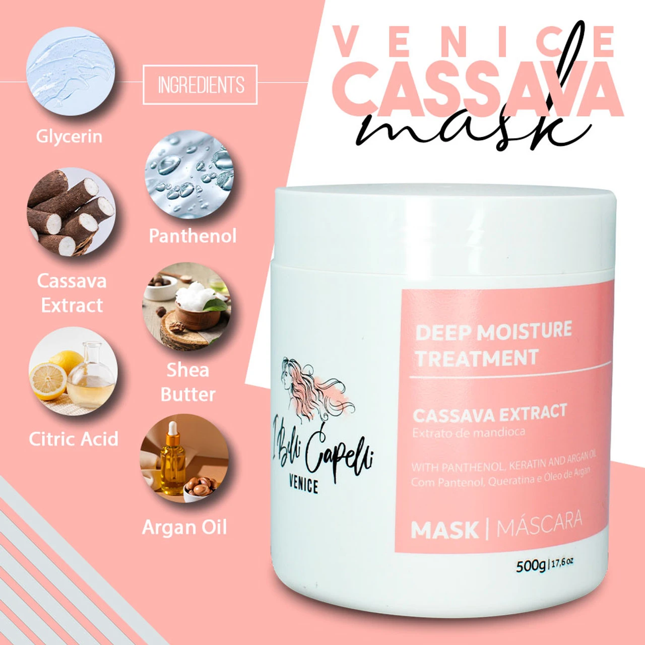 I Belli Capelli Venice Cassava Extract Mask With Panthenol Keratin And Argan Oil 2x500g/2x17.6 Oz - Image 6