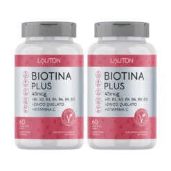 Kit 2 Units Lauton Nutrition Biotin Plus Concentrate 45mcg Zinc Chelate And Vitamin C (60 Capsules Each)