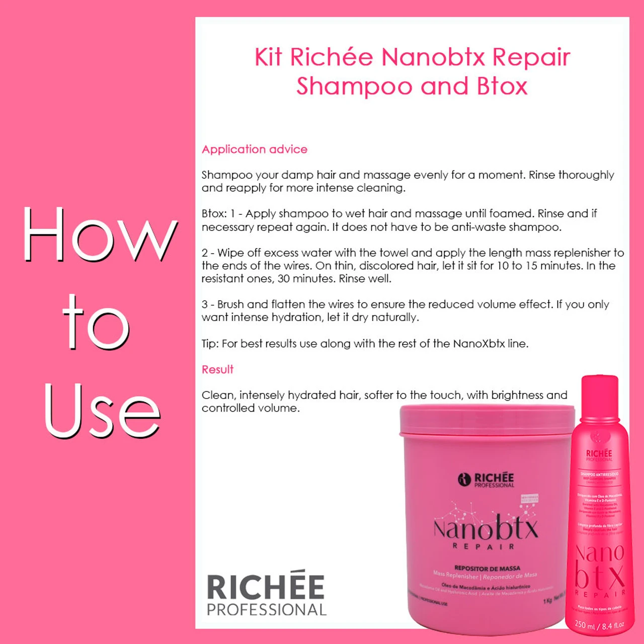 Kit Richée Shampoo Mass Replenisher NanoBtx Repair Reconstrução Repositor Massa Hair Care - Image 2