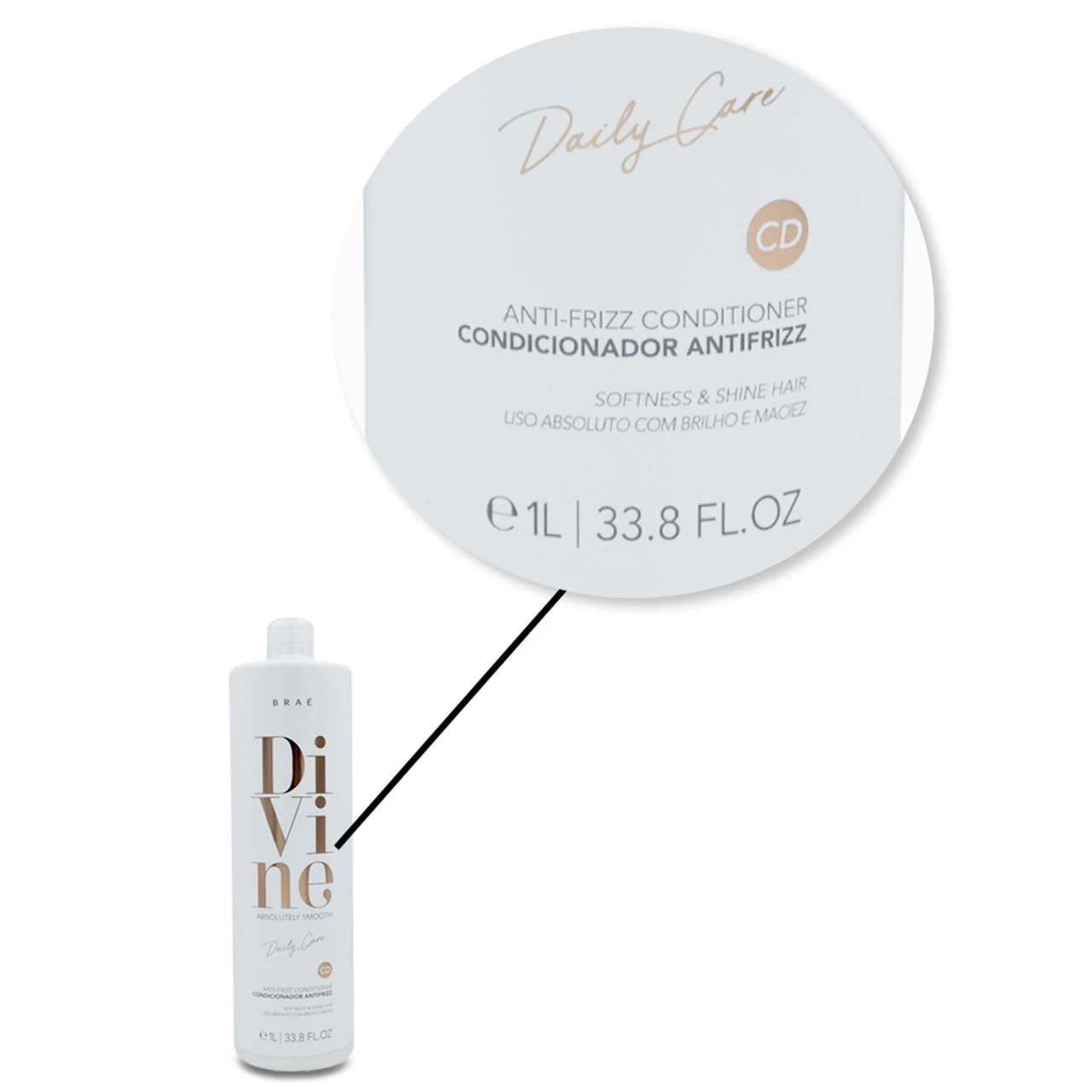 BraƩ Divine Absolutely Smooth Anti-Frizz Daily Care Shine And Smoothness Conditioner 1L/33.8 Fl.oz - Image 4