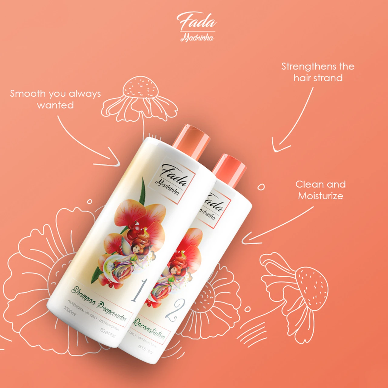 Kit Fada Madrinha Smoothing System Paiolla Shampoo And Reconstructing Mask Kit 2x1L/2x33.8 Fl. Oz - Image 2