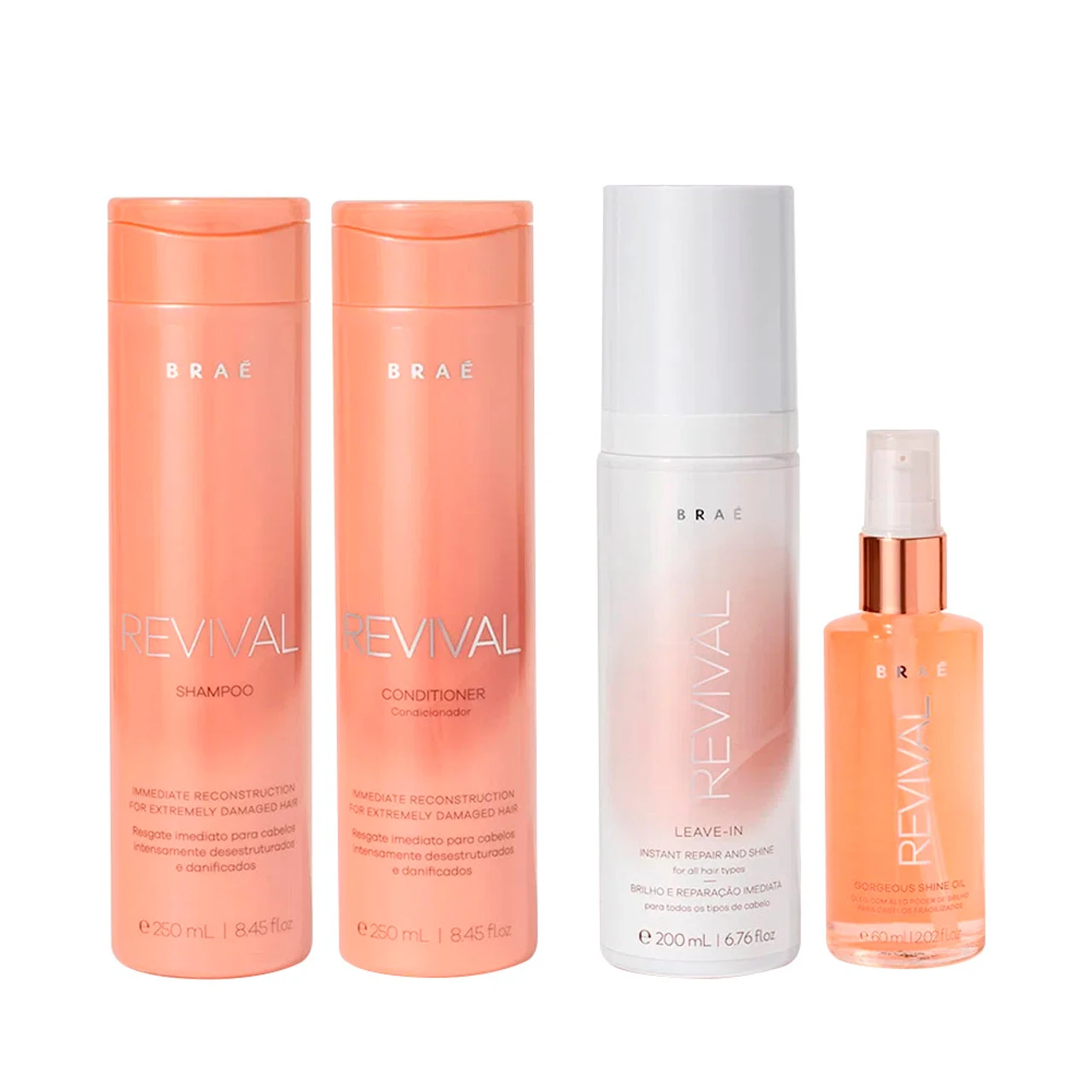 Braé Home Care Revival Treatment Kit Immediate Reconstruction Shampoo Conditioner Leave-in And Shine Oil