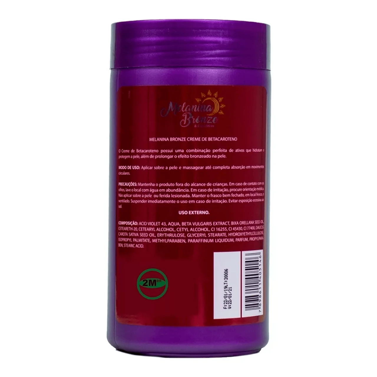 Melanina Bronze Cream Betacarotene Natural Tanning Beetroot With Urucum 1kg/35.27 Oz - Image 2