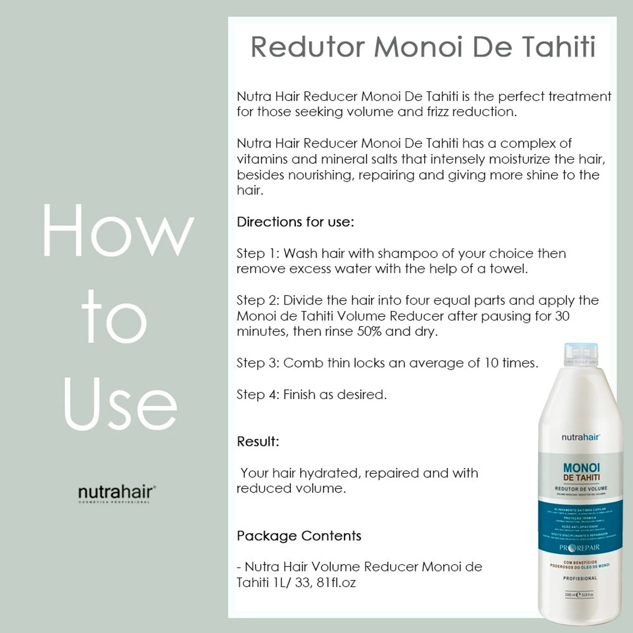 Nutra Hair Progressive Monoi De Tahiti Reductor Formaldehyde Free Redutor Volume 1L/33.8fl.oz - Image 2