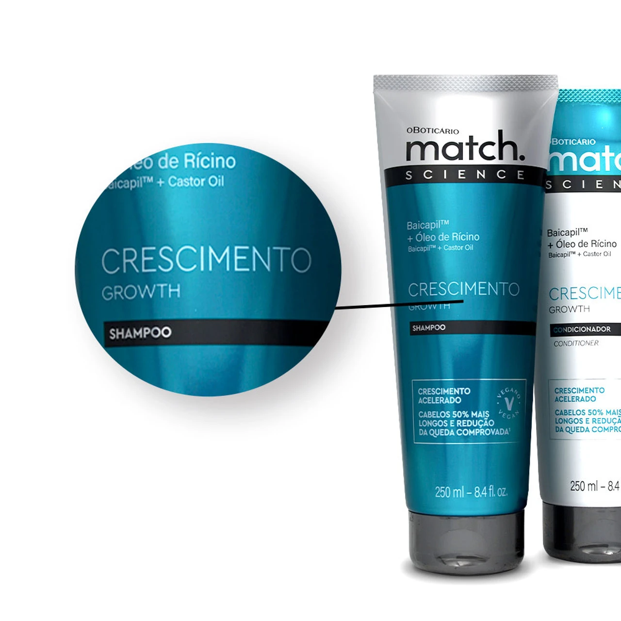 Kit O Boticario Match Growth Tonic Shampoo Conditioner Crescimento 2x250ml/2x8.4 Fl.oz - Image 3