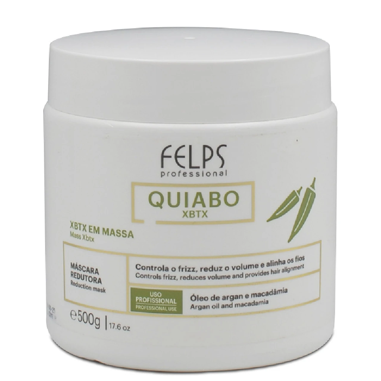 Felps Mask Okra Reducing Mask Argan Oil Macadamia Máscara Redutora Quiabo Hair Care 500g/17.6 Oz