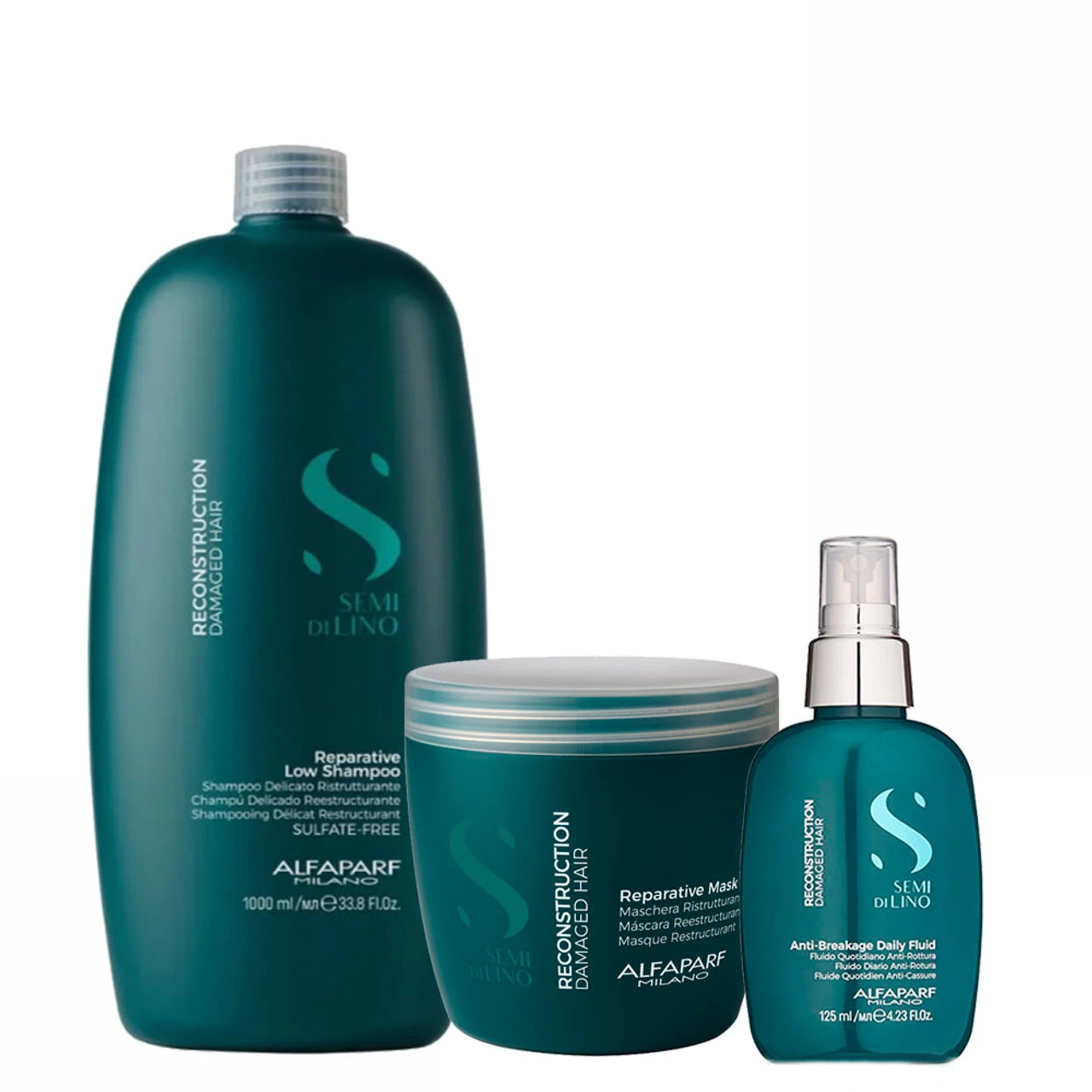 Kit Alfaparf Shampoo Mask FluĂdo Semi Di Lino Reconstruction Damaged Hair Reparative Complete Hydration