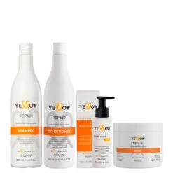 Kit Alfaparf Yellow Repair Home Care Complete Almond Proteins Cacao Normal Thick Hair 4 Units