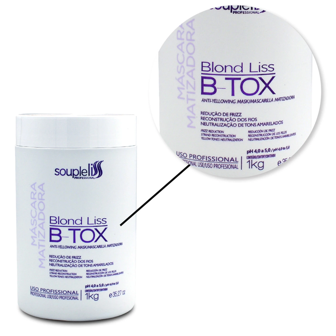 Soupleliss B-Tox Blond Liss Tinting Mask Neutraliza Tons Amarelos 1kg/35.27 Oz - Image 4
