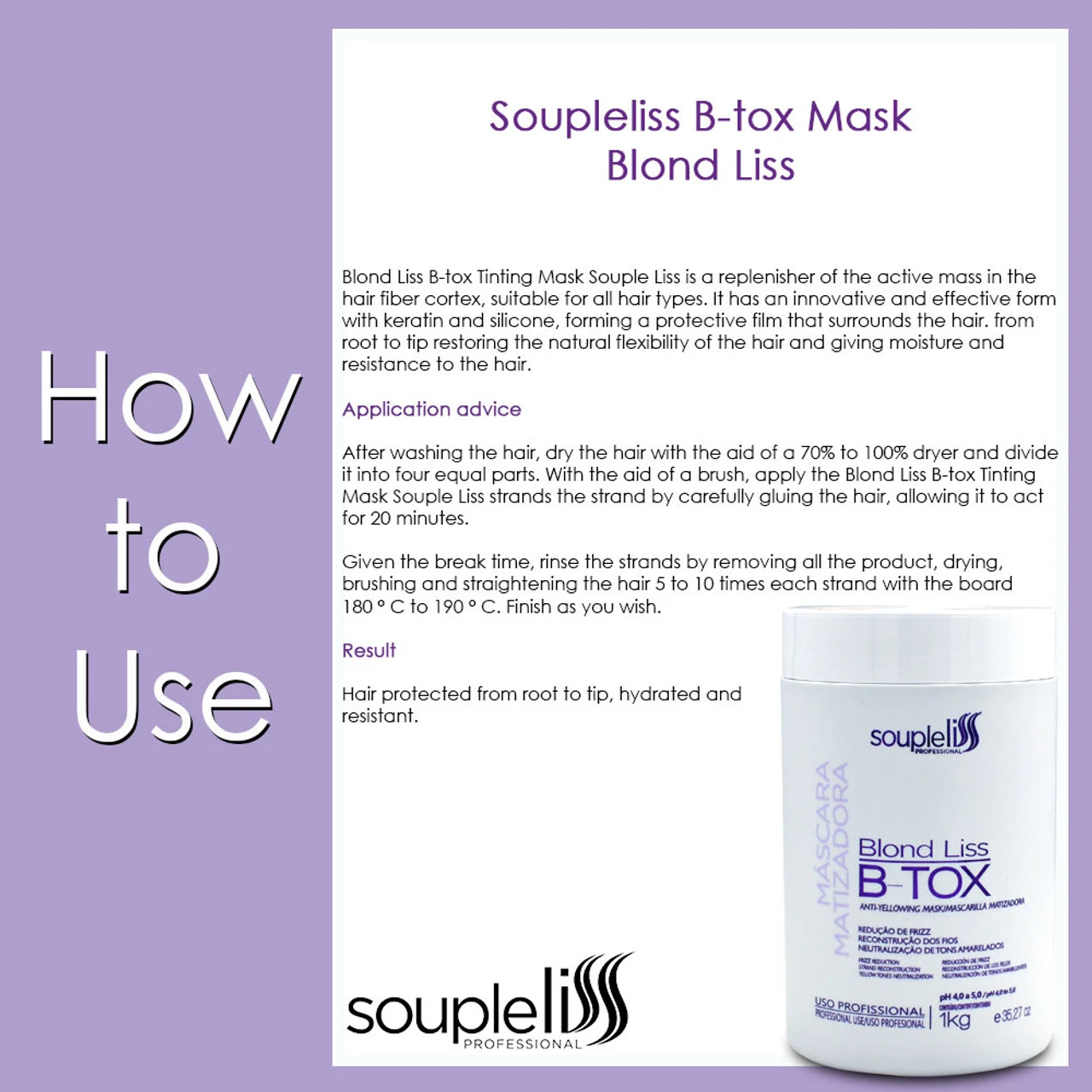 Soupleliss B-Tox Blond Liss Tinting Mask Neutraliza Tons Amarelos 1kg/35.27 Oz - Image 6