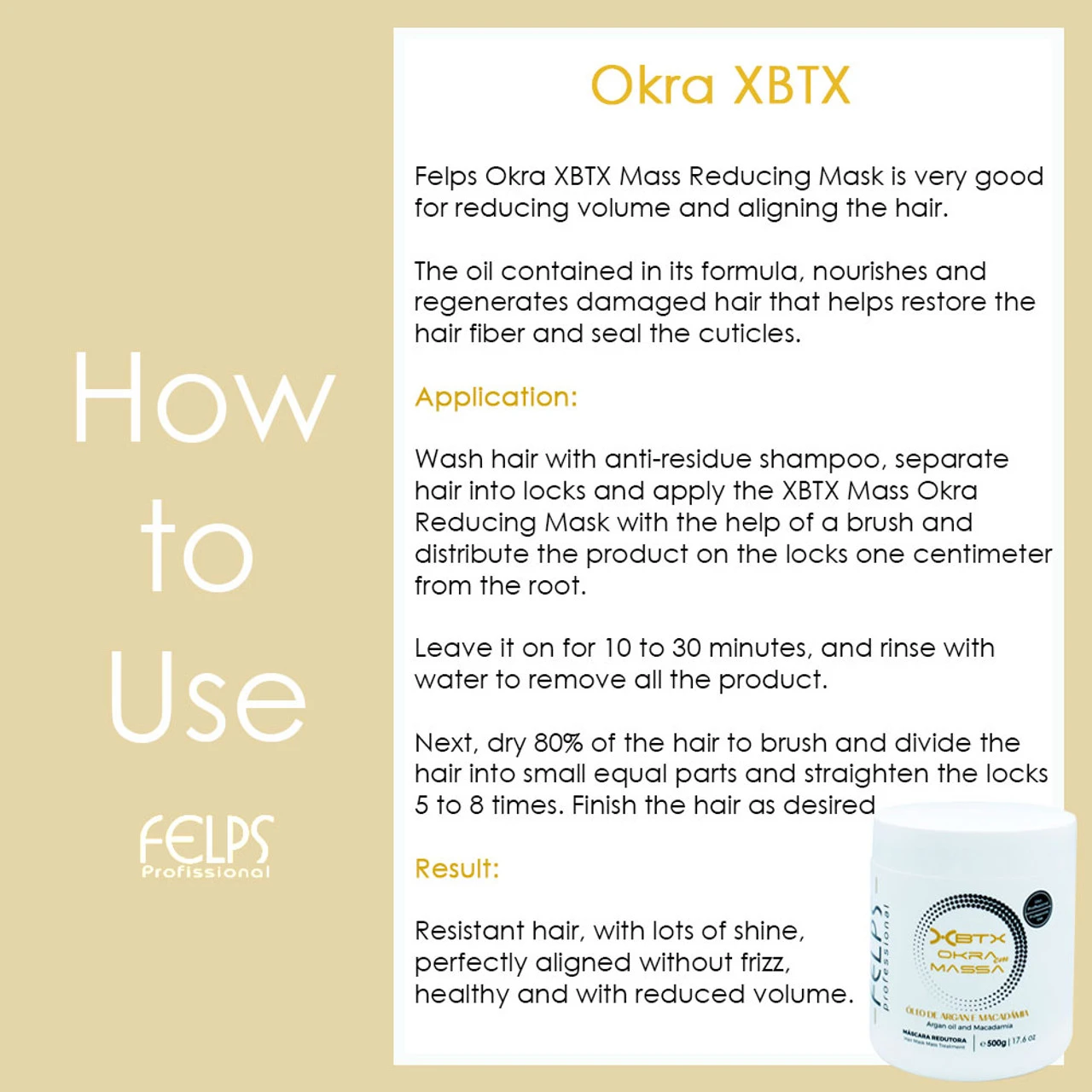 Felps Mask Okra Reducing Mask Argan Oil Macadamia Máscara Redutora Quiabo Hair Care 500g/17.6 Oz - Image 6