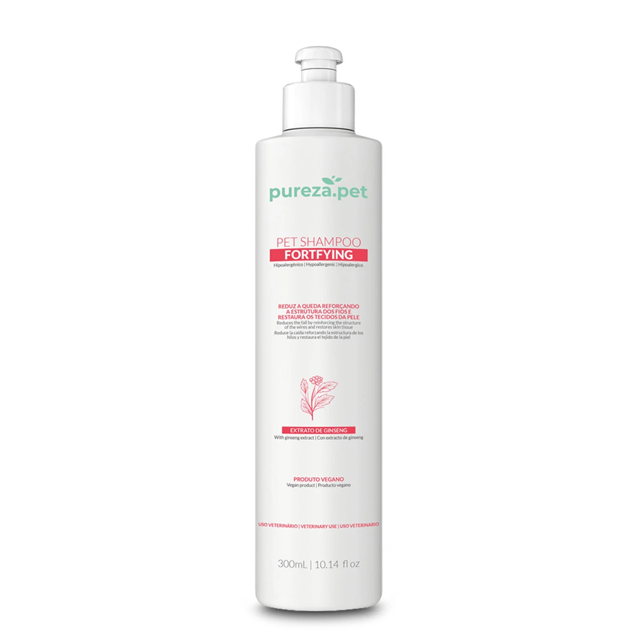 Pureza Pet Shampoo Fortfying Professional Ginseng Extract Reduces Hair Loss And Restores Hair 300ml/10.14 Fl.oz