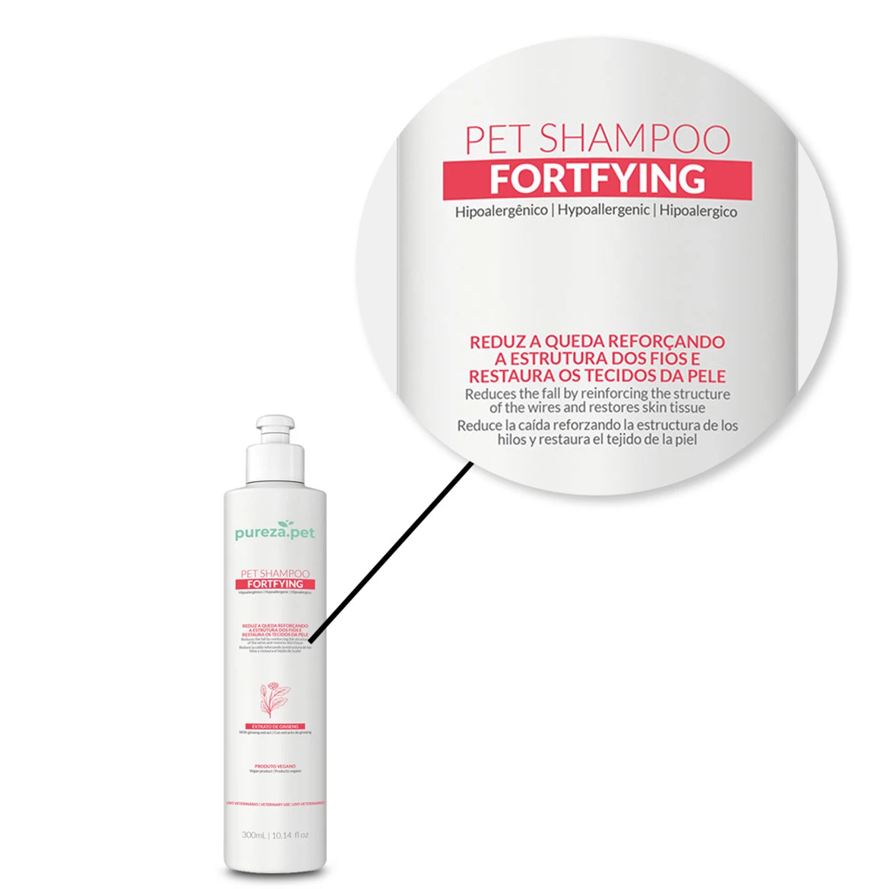 Pureza Pet Shampoo Fortfying Professional Ginseng Extract Reduces Hair Loss And Restores Hair 300ml/10.14 Fl.oz - Image 3