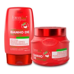 Kit Forever Liss Mask And Leave-in Varnish Bath Strawberry Hydration Banho Morango