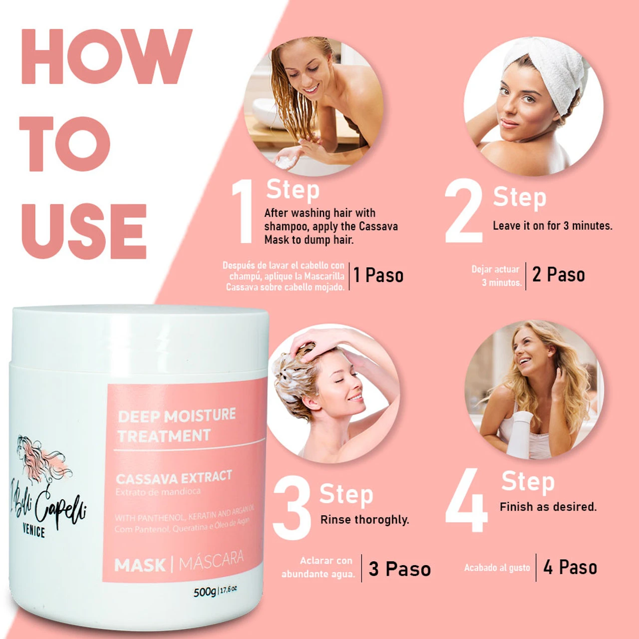 I Belli Capelli Venice Cassava Extract Mask With Panthenol Keratin And Argan Oil 2x500g/2x17.6 Oz - Image 4